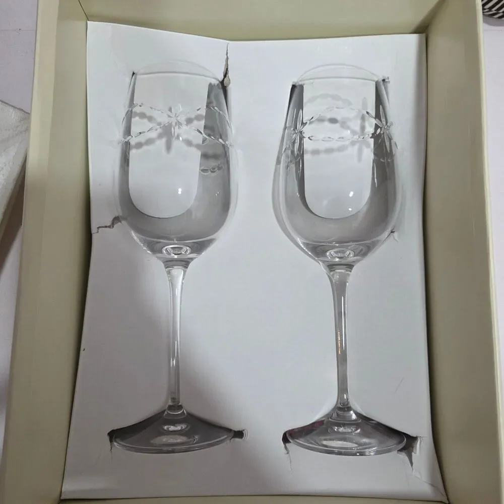 Ralph Lauren Empress Crystal Goblet Set 2 18oz Lead Cut‎ Germany Box